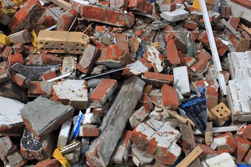 close up photography of contruction debris. industry, foundation, concrete, buildings, contractor. with copy space