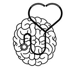 brain human with stethoscope mental health care icon