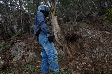 hiking in the woods