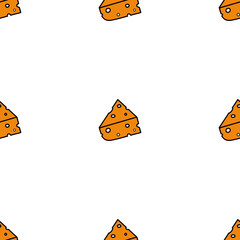 Seamless patterns. Cheese icon in flat style. Cheese with holes. Suitable for backgrounds, postcards, and wrapping paper. Vector.