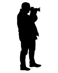Man with a camera on street. Isolated silhouettes of people on white background