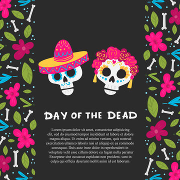 Day of the Dead or Mexico Halloween greeting card, invitation