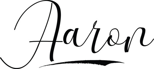 Aaron -Male Name Cursive Calligraphy on White Background