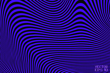 Abstract Black and Violet Striped Pattern with Waves. Smooth Psychedelic Illusion. Poster for Print. Vector. 3D Illustration