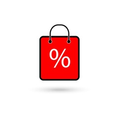 Red shopping bag icon, flat design style