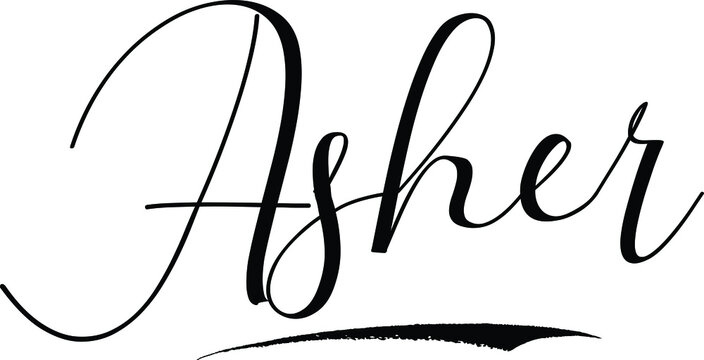  Asher-Male Name Cursive Calligraphy on White Background