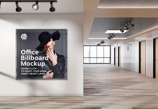 Squared Frame Hanging on Office Wall Mockup