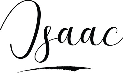 Isaac-Male Name Cursive Calligraphy on White Background