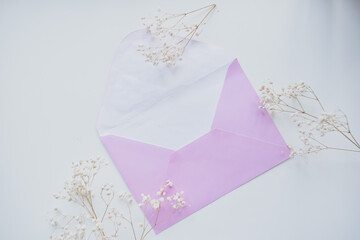 Gift envelope, greeting card in soft pastel colors.