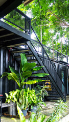 Steel stairs to the second floor open open.