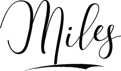 Miles -Male Name Cursive Calligraphy on White Background