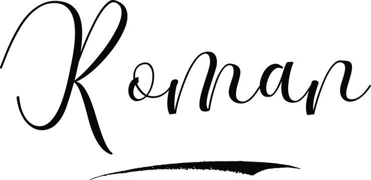 Roman -Male Name Cursive Calligraphy on White Background