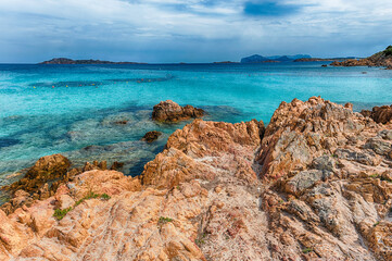 View over the scenic Spiaggia del Principe, Sardinia, Italy