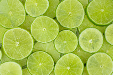 Fototapeta na wymiar Tip view of stacked lime slices