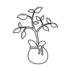 flower growth plant in bag line style icon
