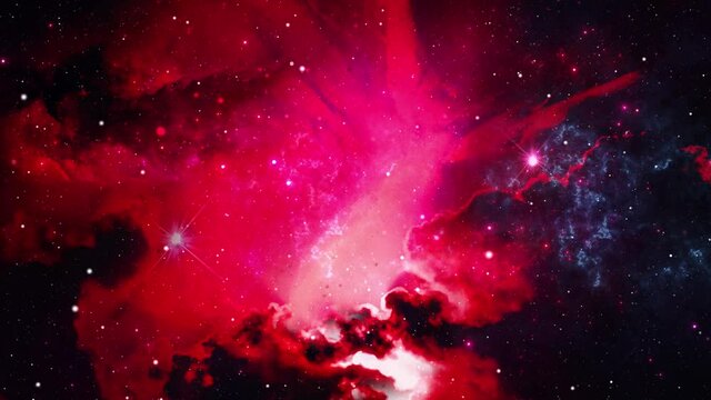 Flying In Orion Nebula 4K is motion footage for scientific films and cinematic in space Loop background for scene and titles, logos animation. Science, astronomy, Nebula, Dust particles Clouds.