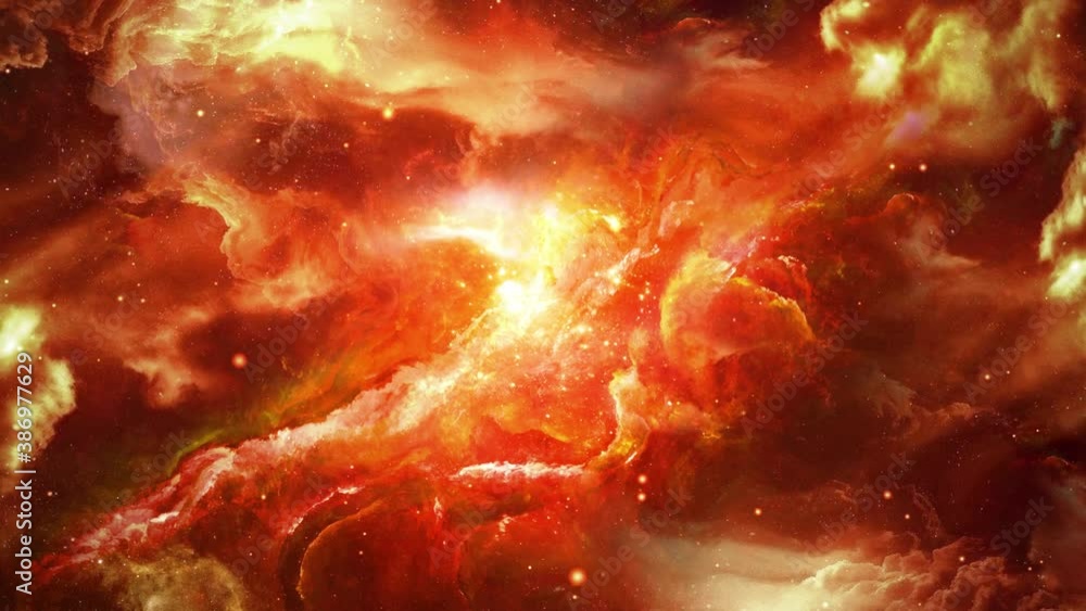 Aufkleber 4k particles and stars flying moving on a red galaxy with orion nebula 4k is motion loop animation f