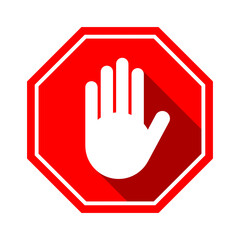 Obraz premium Red Stop Hand Block Octagon Sign or Adblock Icon with Shadow. Vector Image.