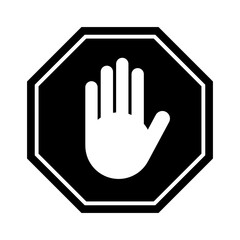 Black and White Stop Hand Block Octagon Sign or Adblock Icon. Vector Image.