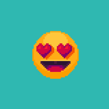 Cool emoticon in love. Positive mood and love. Pixel art style vector image