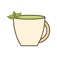 tea mug with leaves line and fill style icon vector design