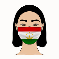 Coronavirus mask crisis. Tajikistan health system. Flag of Tajikistan coronavirus outbreak patterned mask wearing woman.