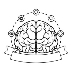brain human with mental health care set icons around
