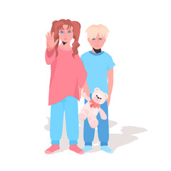 over scared terrified children stop family violence aggression concept little girl and boy crying full length vector illustration