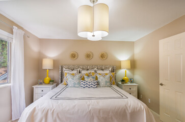 A master bedroom decorated in modern bohemian style.