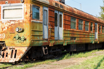 Fototapeta na wymiar Old rusty passenger electric train.