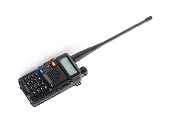 Fototapeta premium Black walkie-talkie Radio communication device isolated on white