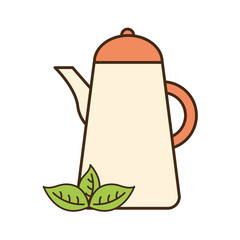 tea kettle with leaves line and fill style icon vector design