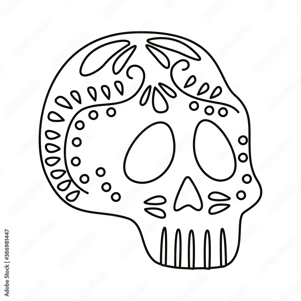 Poster traditional mexican skull head line style