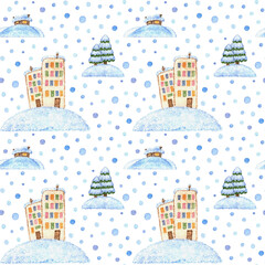 Pattern with houses and snow