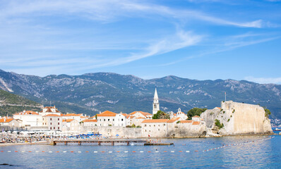 Old town by the sea against the background of the mountains. Montenegro, Budva