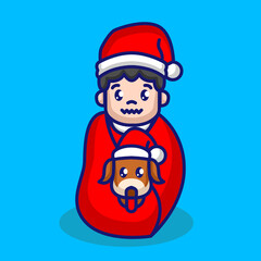 pet and kid with Christmas costume