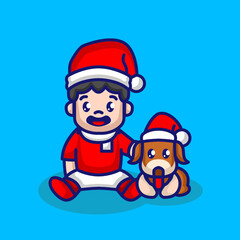 pet and kid with Christmas costume