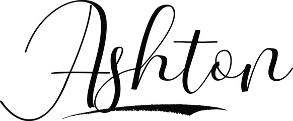 Ashton -Male Name Cursive Calligraphy on White Background