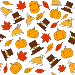 Happy Thanksgiving Day seamless pattern with holiday objects. Vector illustration.