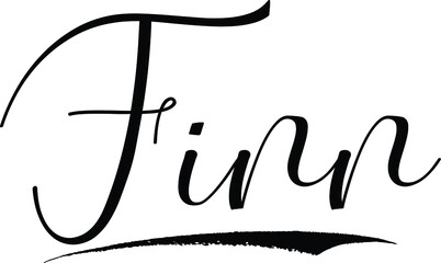  Finn -Male Name Cursive Calligraphy on White Background