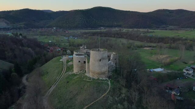 Bologa,Cluj/Romania-07.07.2019:Bologa medieval fortress undergoing a process of reconstruction based on funds received from the European Union. You can see how it has been destroyed over time