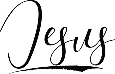 Jesus -Male Name Cursive Calligraphy on White Background