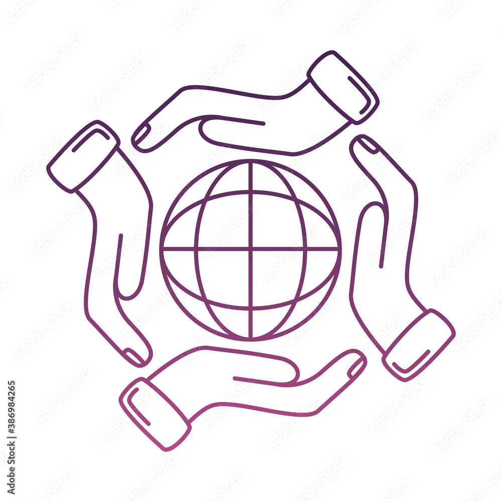 Poster hands around of sphere browser line style icon