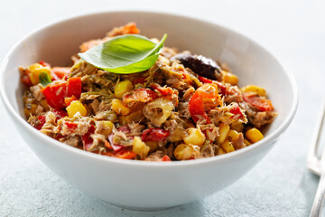 Tuna mexican salad served in bowl