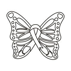 ribbon with butterflie breast cancer silhouette style icon