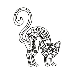 cat with mexican culture decoration line style icon