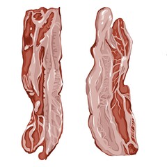 Two slices of bacon icon flat illustration isolated on white background. Pork. Illustrations of an ingredient for preparing a delicious dish