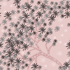 Vector seamless pattern with fantasy flowering tree. Abstract floral background with hand drawn elements. Doodle style texture in pink, gray and black color. Elegant repeat design for decor, print