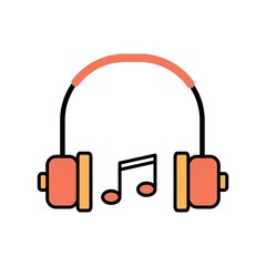 Earphone Flat Icon Color Design Vector Template Illustration