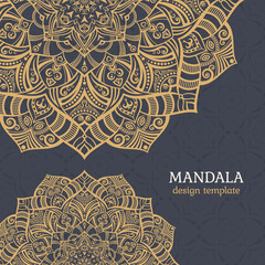 Greeting card or invitation template with mandala vector color illustration. Ethnic mandala decorative background. Islam, Arabic, Indian, ottoman motifs. 